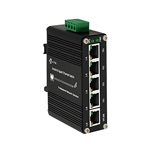 Mini Industrial 5 Ports Gigabit Switch Hardened 5 Port Rj45 10/100/1000Mbps Ethernet Switch Din Rail Mount Ethernet Switch Wall Mounts Included (-40 To 167 ºf) 10Gbps Switching Capacity
