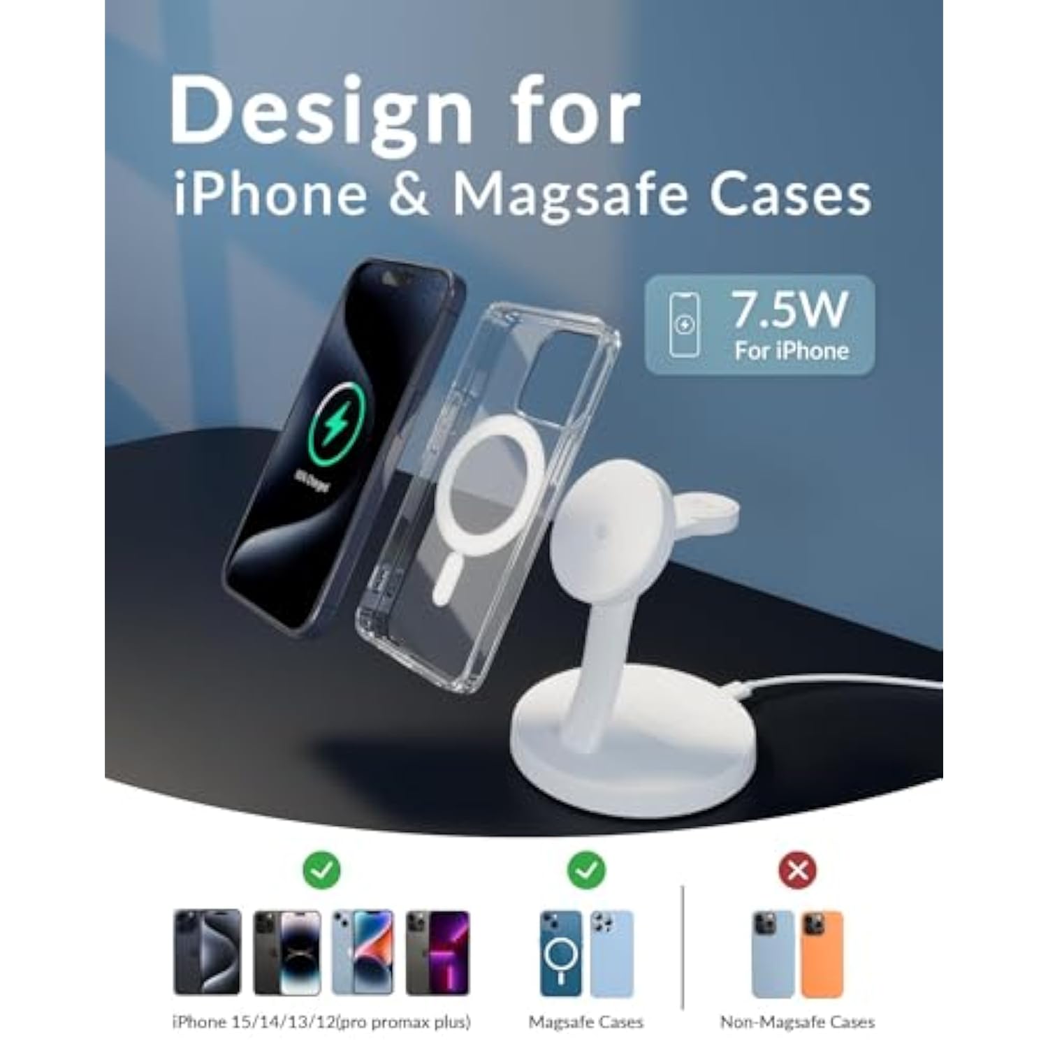 3 In 1 Wireless Charger For Magsafe, Wireless Charging Station, Compatible With Iphone 15/14/13/12, Apple Watch, Airpods Pro/3/2 (Cable And Adapter Included) White