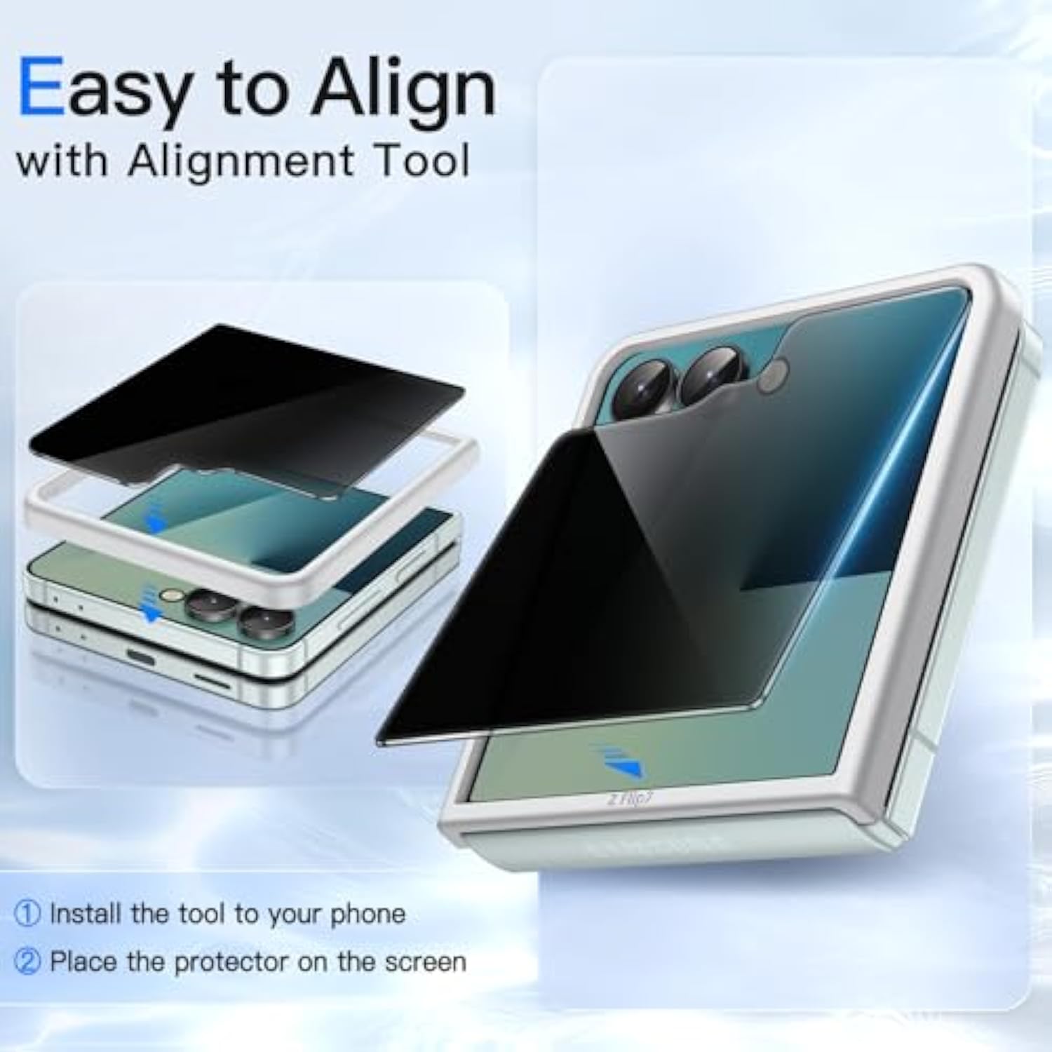 JETech Front Privacy Screen Protector for Samsung Galaxy Z Flip 7 2025, Anti-Spy Tempered Glass Film with Easy Installation Tool, Case-Friendly, 2-Pack