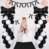 2 Sets Black White Bow Balloon Column Stand Kit Includes 2 Bows & 100 Latex Balloons Adjustable Stands For Princess Birthday Wedding Coquette Baby Shower Party Decoration
