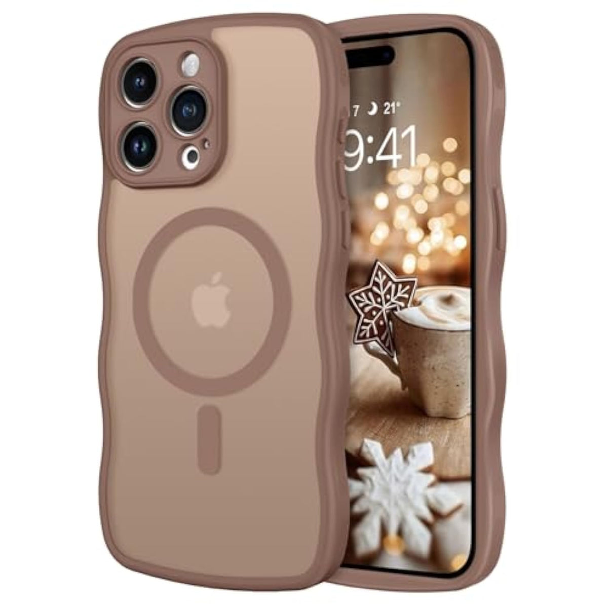 For Iphone 15 Pro Case, Compatible With Magsafe Wave Frame Design Translucent Matte Back Silicone Bumper Protective Magnetic Phone Case Iphone 15 Pro For Women Girls, Brown