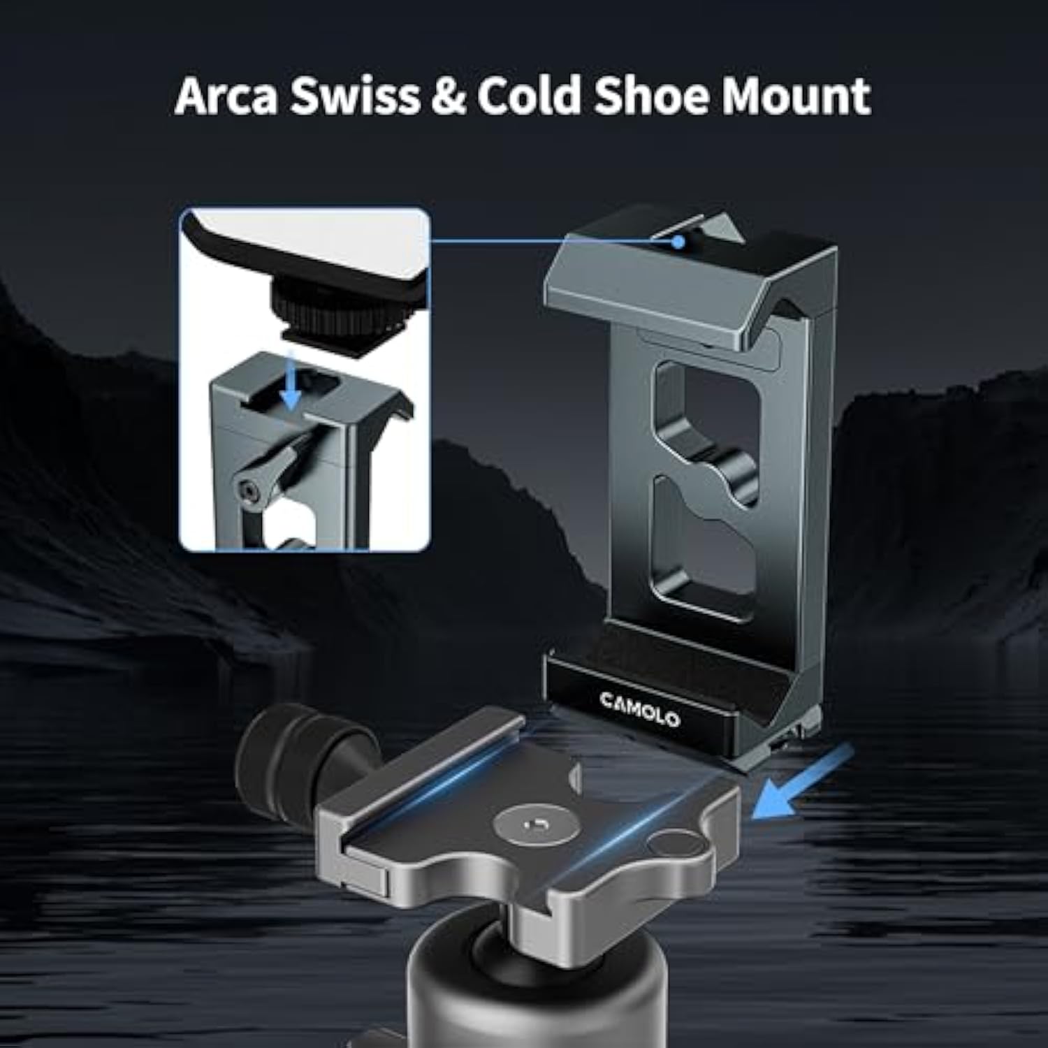Metal Phone Tripod Mount Arca Port & Action Camera Adapter, Adjustable Smartphone Tripod Adapter Clamp Cell Phone Stand Holder Compatible With Iphone Plus Pro Max Gopro Samsung Galaxy Motorola Pixel