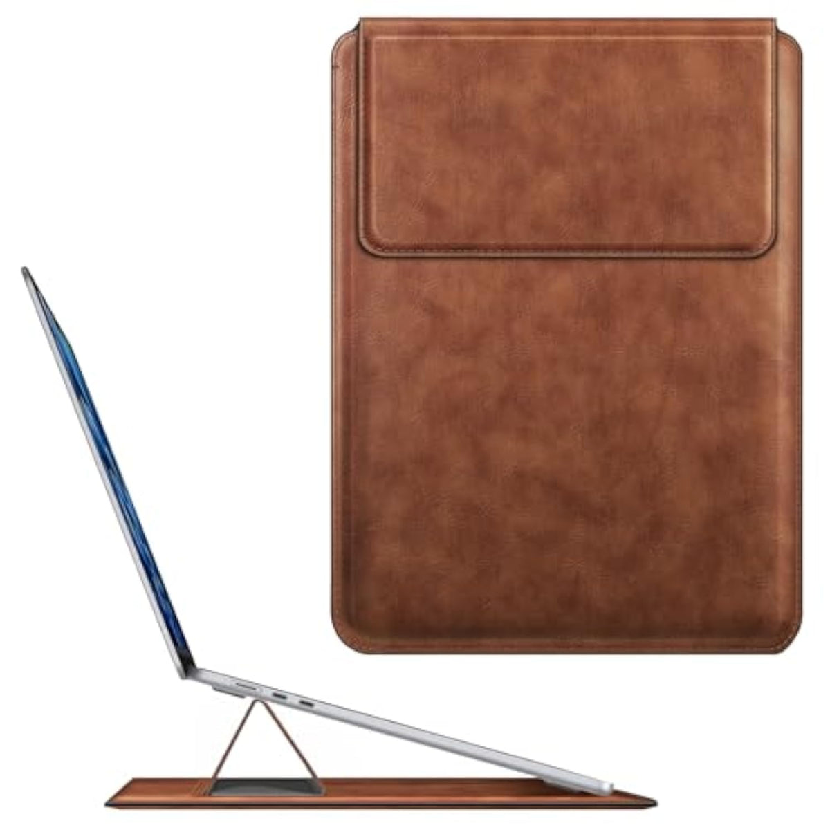 Fintie Sleeve Case for MacBook Air 15.3 M4 M3 M2 A3241 A3114 A2941, MacBook Pro 16 A3403 A3186 A2991 A2485 A2780 A2141, Pro 15 A1707 A1990 - PU Leather Slim Bag Cover with Stand Feature (Brown)