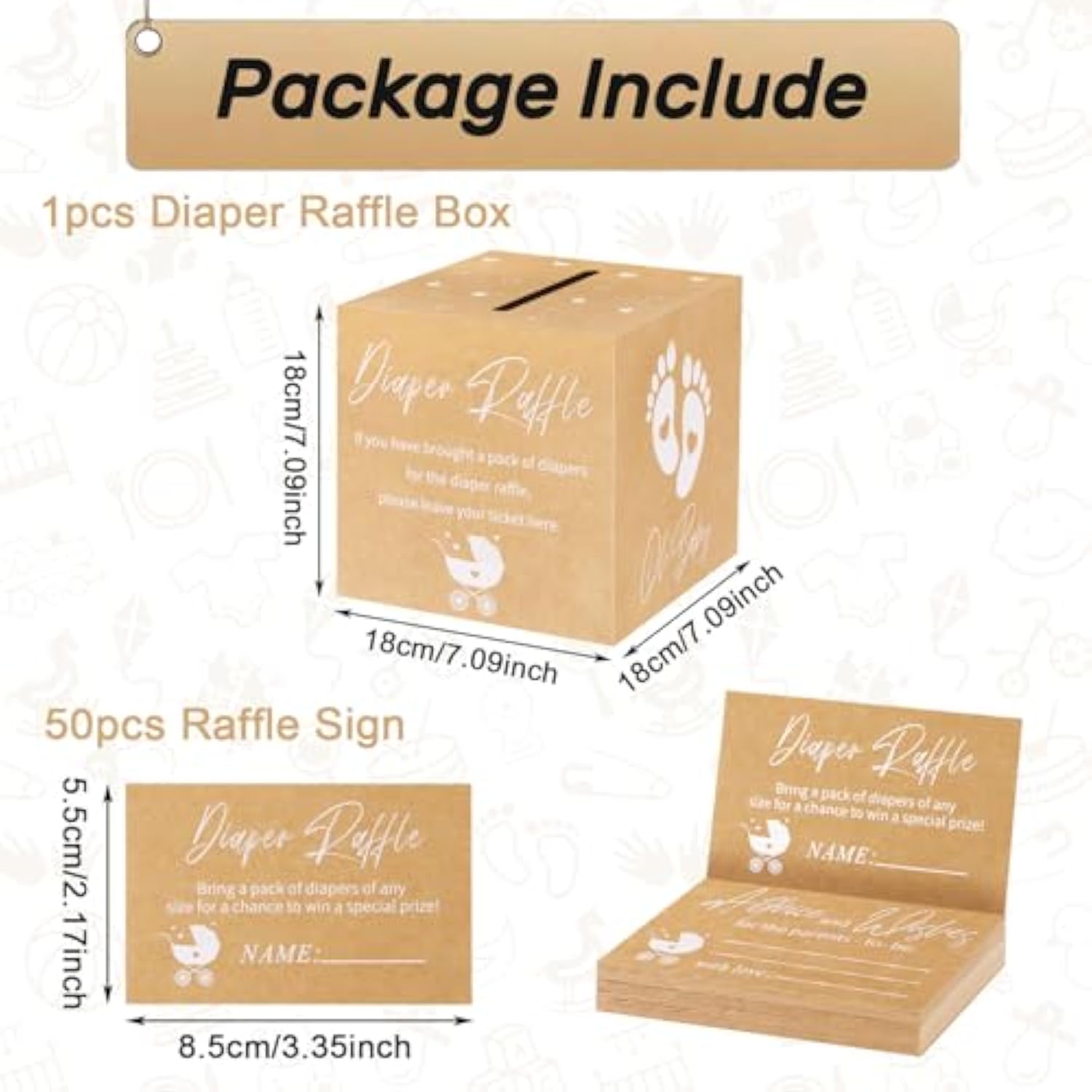 51Pcs Diaper Raffle Box Set For Baby Shower Party, Gender Reveal Diaper Raffle Tickets For Baby Shower Games Invitations Diaper Raffle Cards Sign
