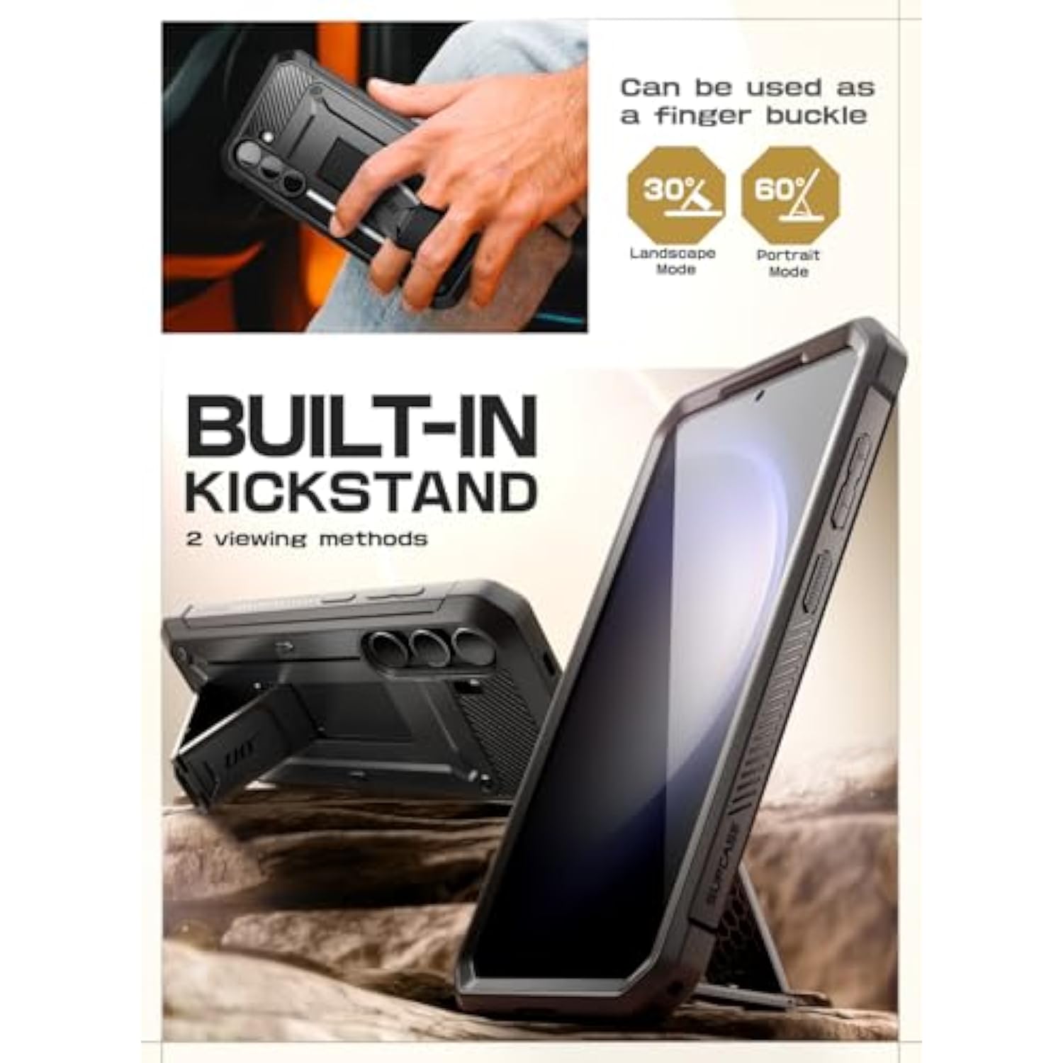 SUPCASE for Samsung Galaxy S24 Case with Stand [2 Front Frames] [Built-in Screen Protector & Belt-Clip] [Military-Grade Protection] Heavy Duty Rugged Kickstand Phone Case for Galaxy S24 6.2", Black