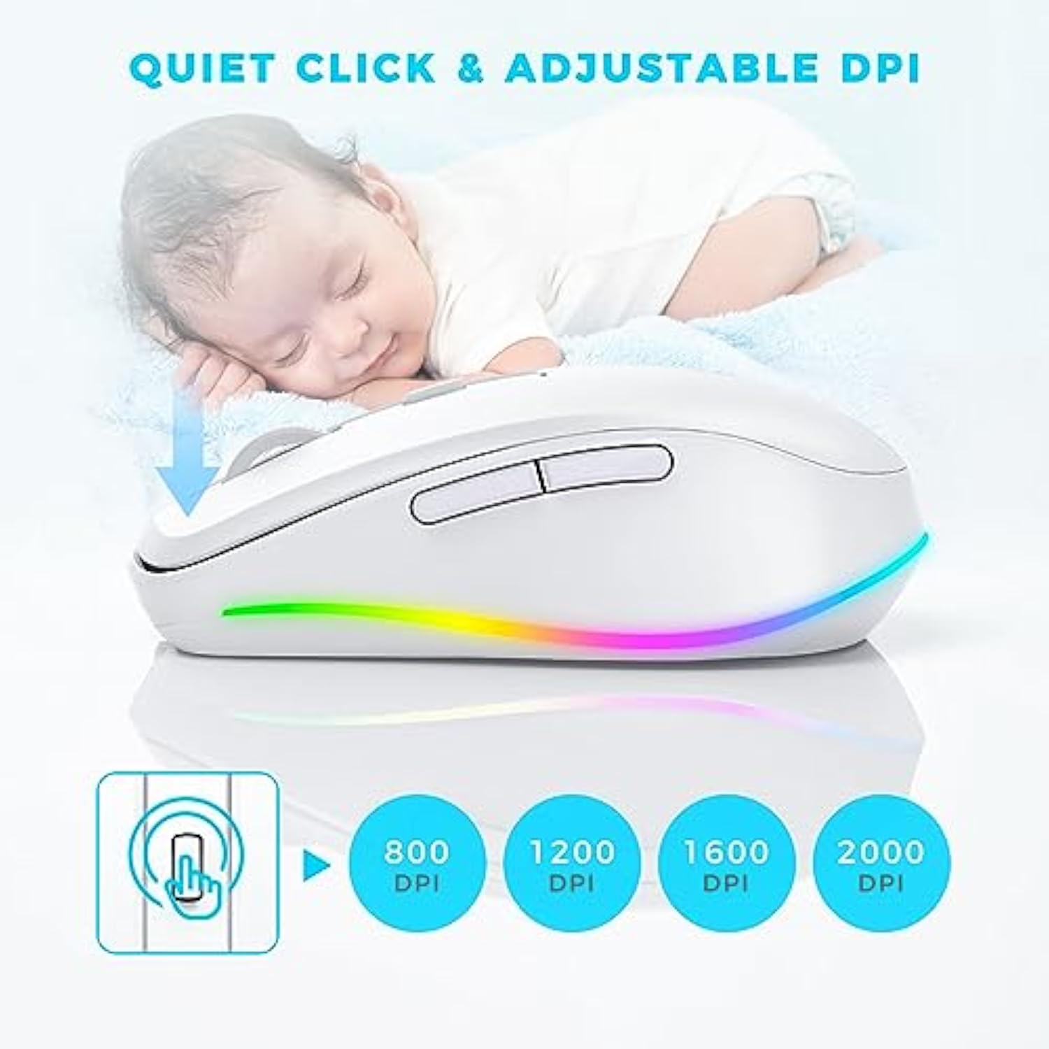 Mouse For Laptop Wireless Led Wireless Mice With Buildin Jiggler Mover, Rechargeable Moving Mouse Undetectable Wiggler Keeps Computer Awake White