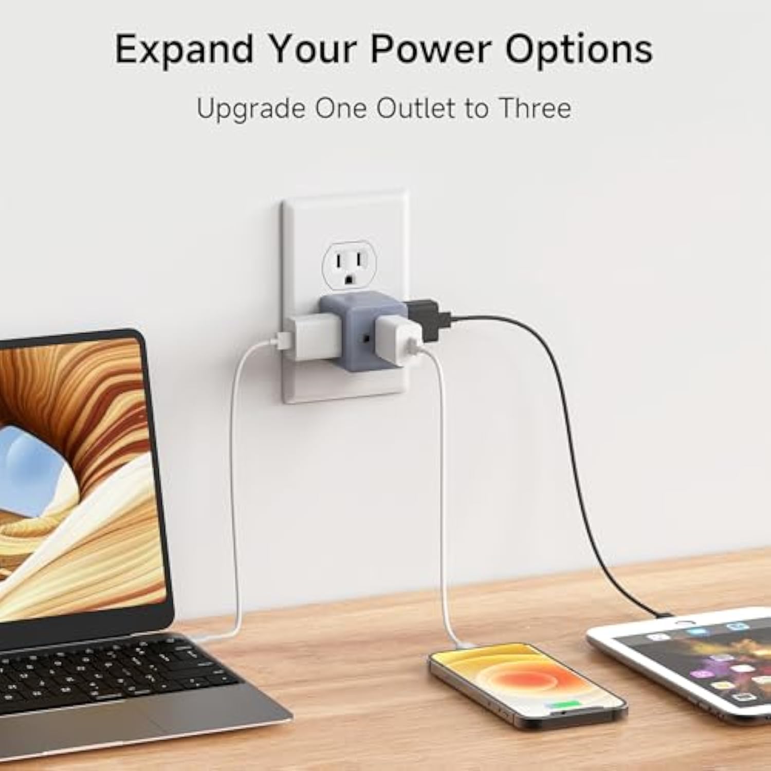 Cable Matters [UL Listed 3-Pack 3 Outlet Wall Adapter (Grounded Cube Tap, Outlet Splitter, 3 Way Plug Adapter, 3-Prong Power Splitter), Gray