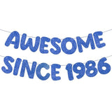 Pre-Strung Awesome Since 1986 Banner Glitter Happy 40Th Birthday Banner Funny 40Th Birthday Decorations 1986 Party Decorations For Men Women Anniversary(Navy Blue)