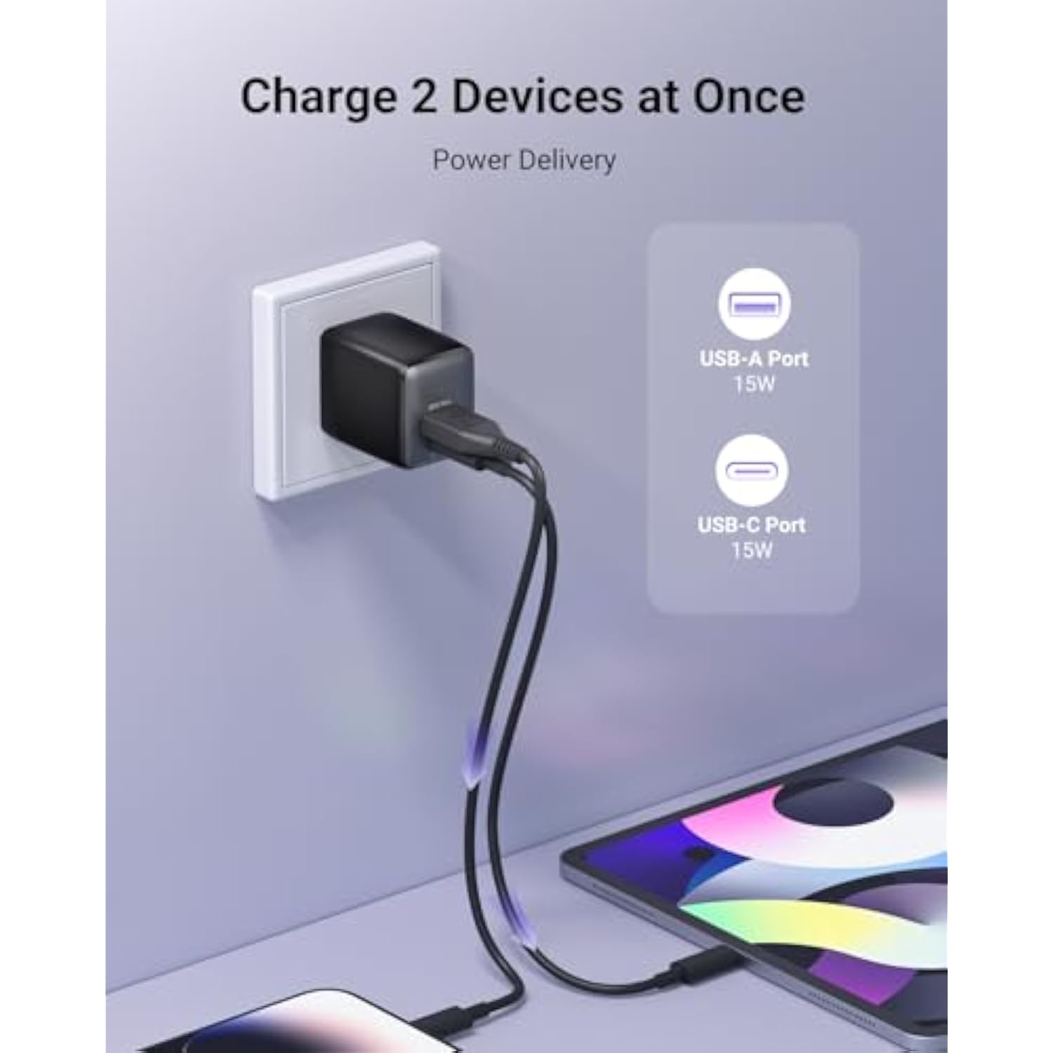 Usb C Fast Charging Charger, 30W Dual-Port Gan Nano Charger With Foldable Plug For Iphone 16/15 Series, Ipad, Galaxy S24 Ultra And More Series, (Black, 1 Pack)