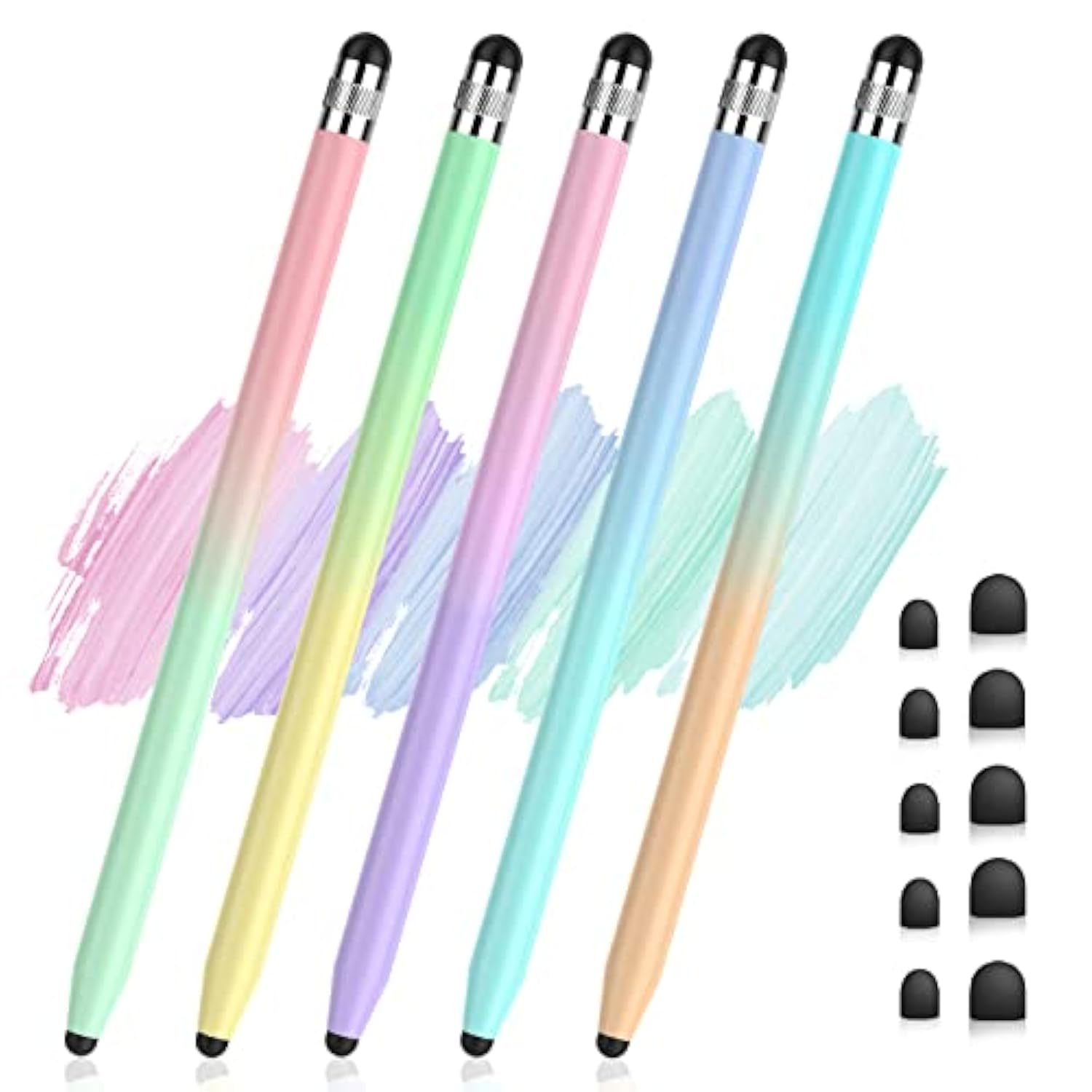 5Pcs Stylus Pens, 2 In 1 Stylus Pen For Touchscreen High Sensitivity Capacitive Stylus For Ipad, Iphone, Android Samsung Tablets Skylight Calendar All Universal Touchscreen Devices With 10 Rubber Tips