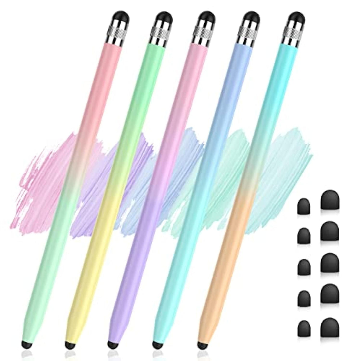 5Pcs Stylus Pens, 2 In 1 Stylus Pen For Touchscreen High Sensitivity Capacitive Stylus For Ipad, Iphone, Android Samsung Tablets Skylight Calendar All Universal Touchscreen Devices With 10 Rubber Tips
