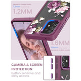 For Samsung Galaxy A52 5G Case, Galaxy A52 Case, Military Grade Drop Tested Hard Back & Soft Edge Slim Flower Women Girls Protective Cover + Tempered Glass Screen Protector (Purple)