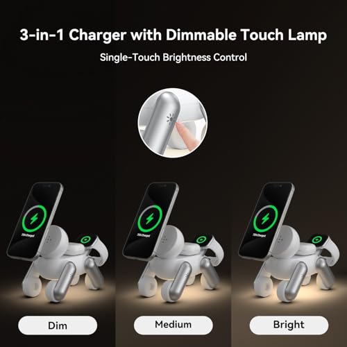 3 in 1 Charging Station for  Devices, Magnetic Wireless Fast Charger Stand Compatible with MagSafe for iPhone 17/16/15/14/13/12/Air Series,