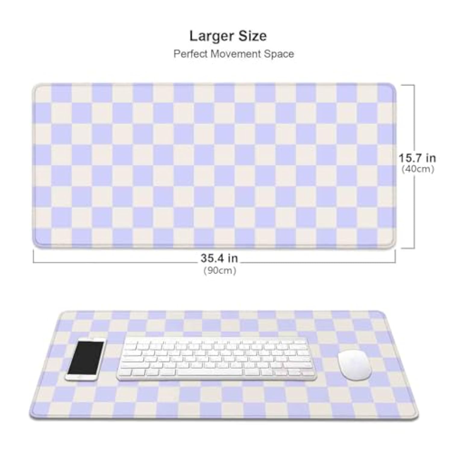 Pastel Purple Checkered Desk Mat, Aesthetic Pink Pattern Office Decor Extra Large Mouse Pad, Laptop Pad Mat, Game Mat, 35.4 X 15.7 In