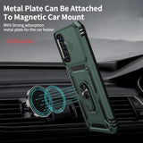 for Samsung Galaxy A03S Case with Slide Camera Lens Cover, HD Screen Protector, Military Grade Drop Protection, Magnetic Rotated Ring Holder Kickstand Phone Case (Pine Green)
