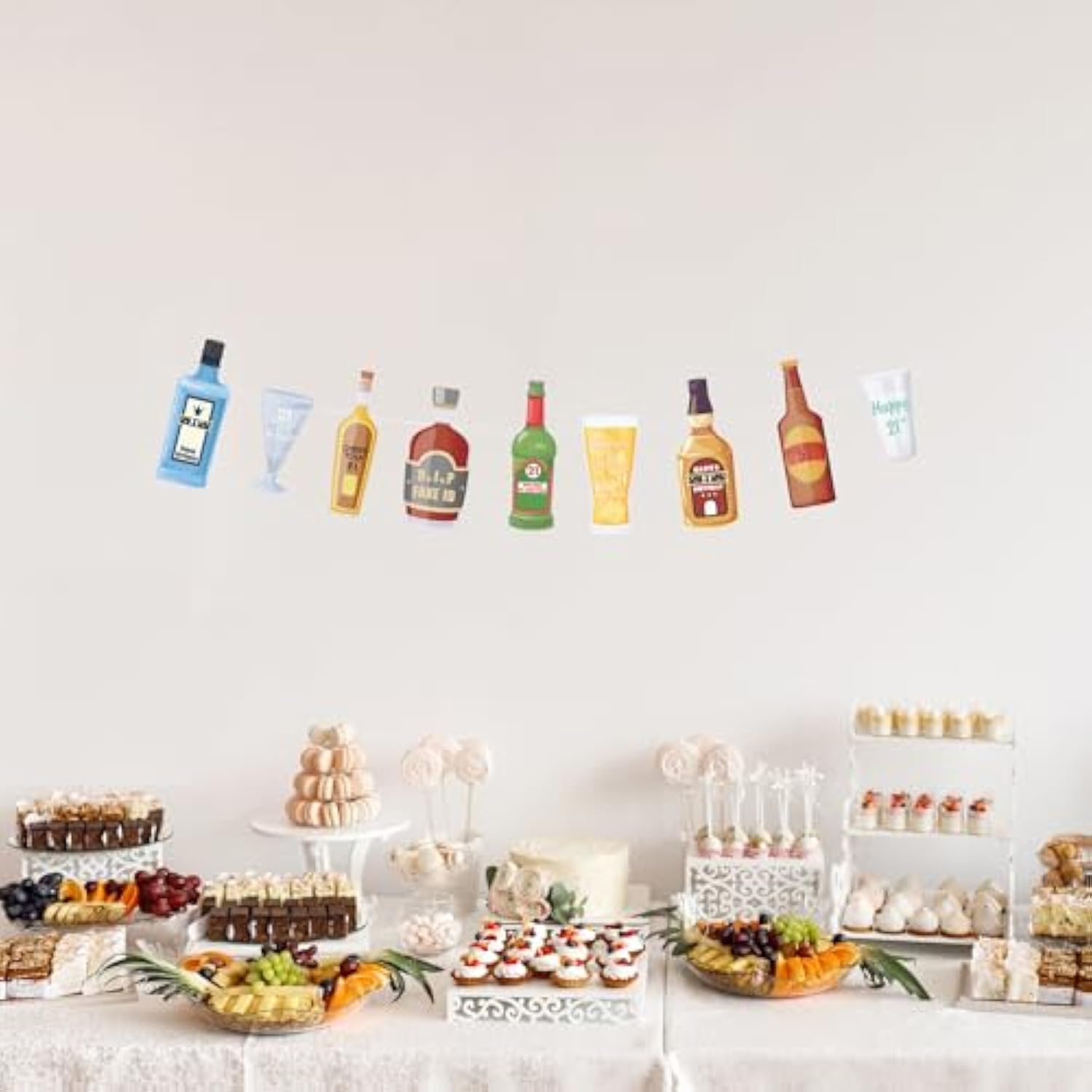 Pre-Strung Whiskey/Beer Banner Happy 21st Birthday Decorations for Him/Men