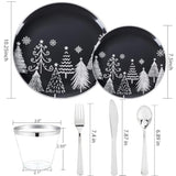 150Pcs Christmas Plates Disposable & Christmas Dinnerware Set For 25 Guests - Black & Silver Plates, Plastic Silverware & Cups With Silver Rim For Christmas Party Supplies