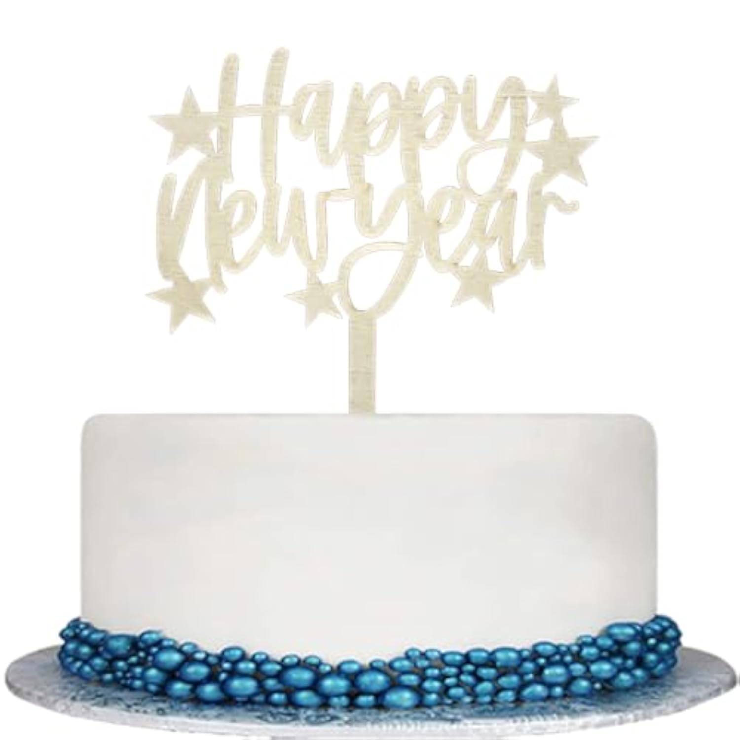 Happy New Year Cake Topper Wooden Natural Color Stars Decoration