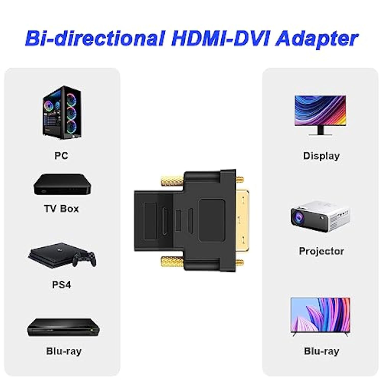 Gold-Plated Hdmi To Dvi Adapter, Bi-Directional Dvi Male (24 + 5) To Hdmi Fema