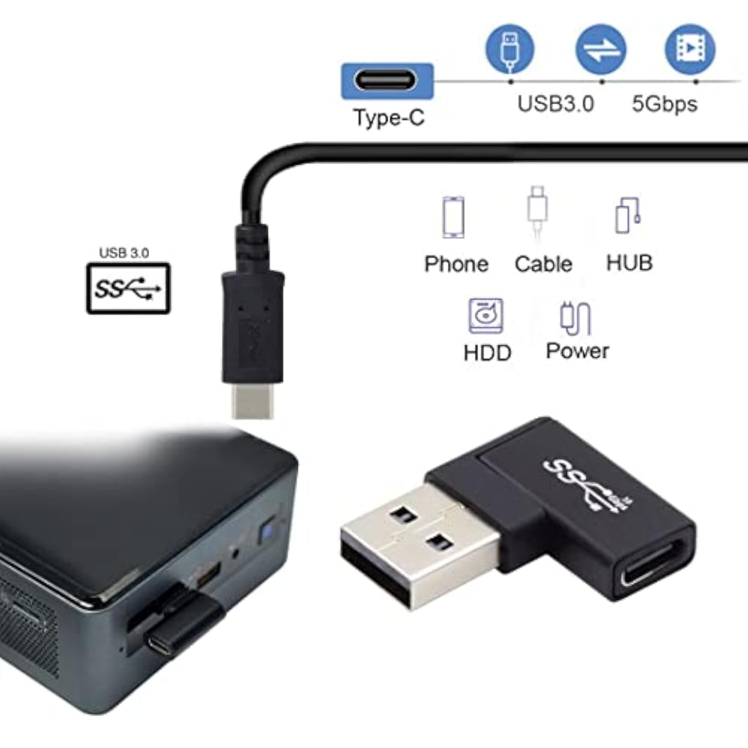 Usb C To Usb 3.0 Connector Flat 90 Degree Right Angled Data Adapter