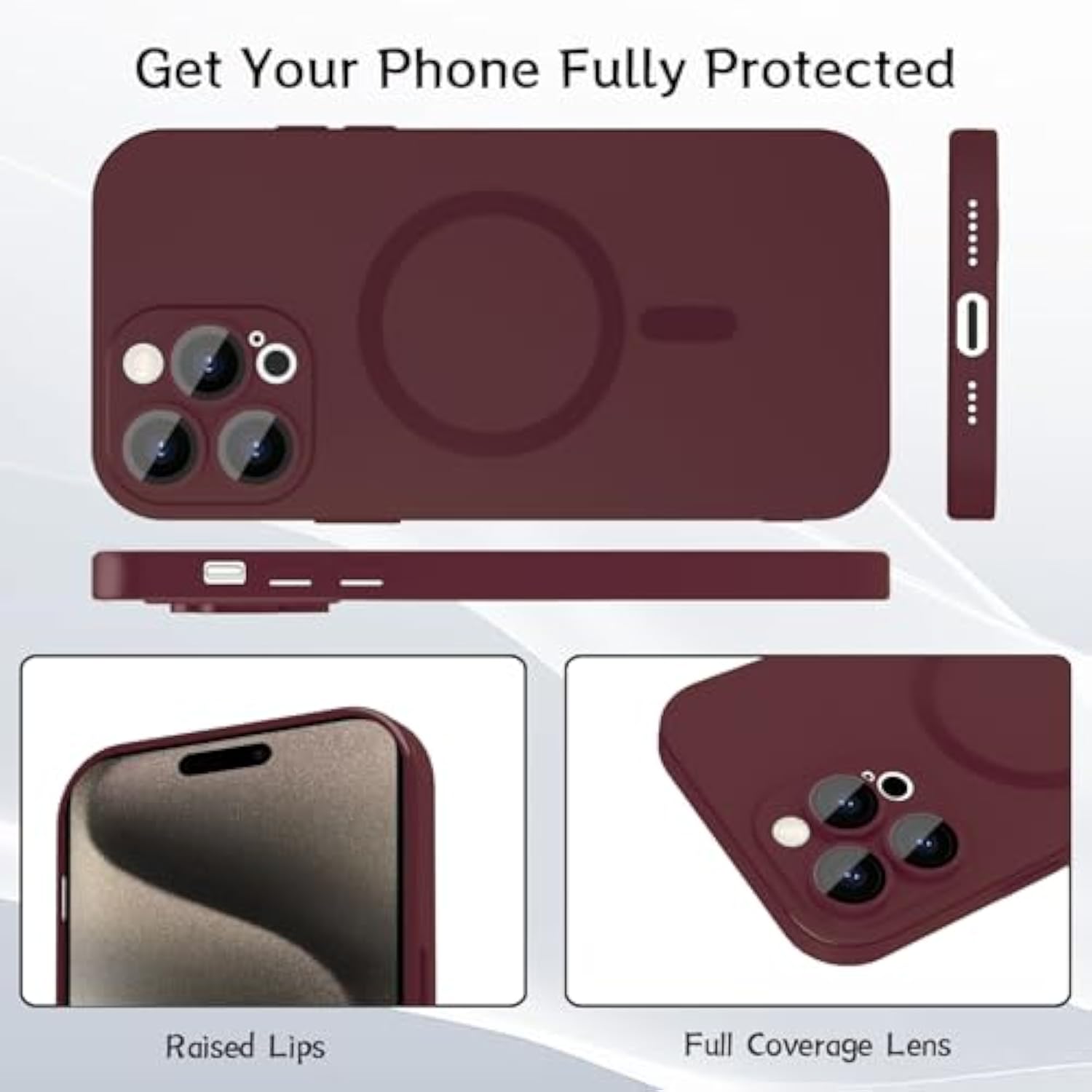 Magnetic Case For Iphone 15 Pro Max Phone Case For Women, Matte Luxury Soft Metallic Luster Design With Camera Lens Protector, Compatible With Magsafe Case For Iphone 15 Pro Max 6.7"-Red Wine