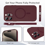 Magnetic Case For Iphone 15 Pro Max Phone Case For Women, Matte Luxury Soft Metallic Luster Design With Camera Lens Protector, Compatible With Magsafe Case For Iphone 15 Pro Max 6.7"-Red Wine