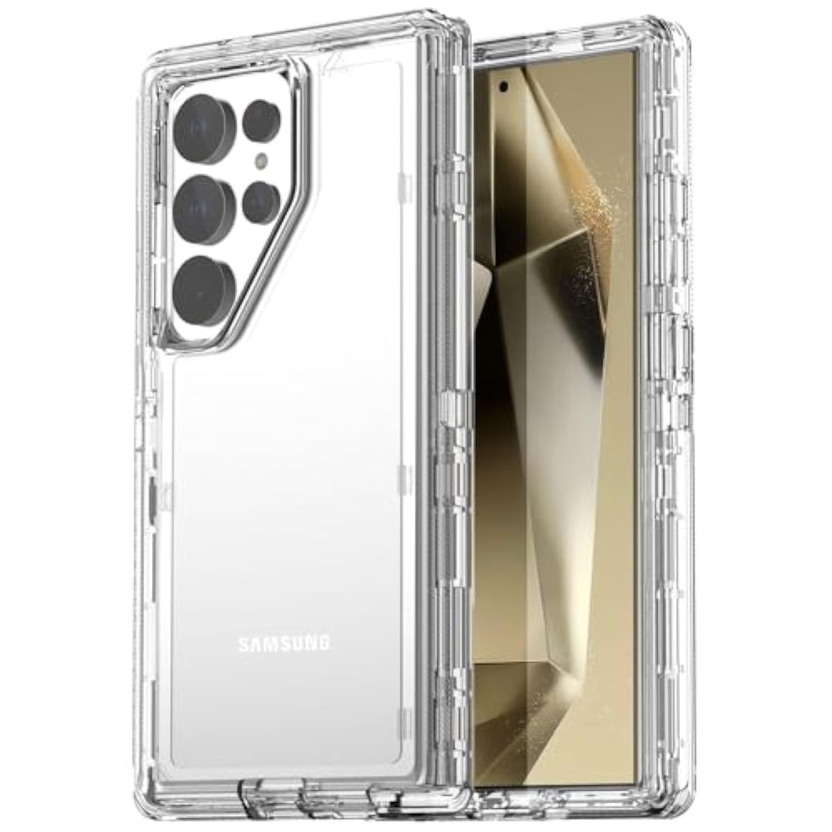 For Samsung Galaxy S24 Ultra Case Clear,Heavy Duty Durable 3-Layer [Not Yellowing][Military Grade Drop Protection] Shockproof/Dropproof Protective Cover For Samsung Galaxy S24 Ultra 6.8" 5G