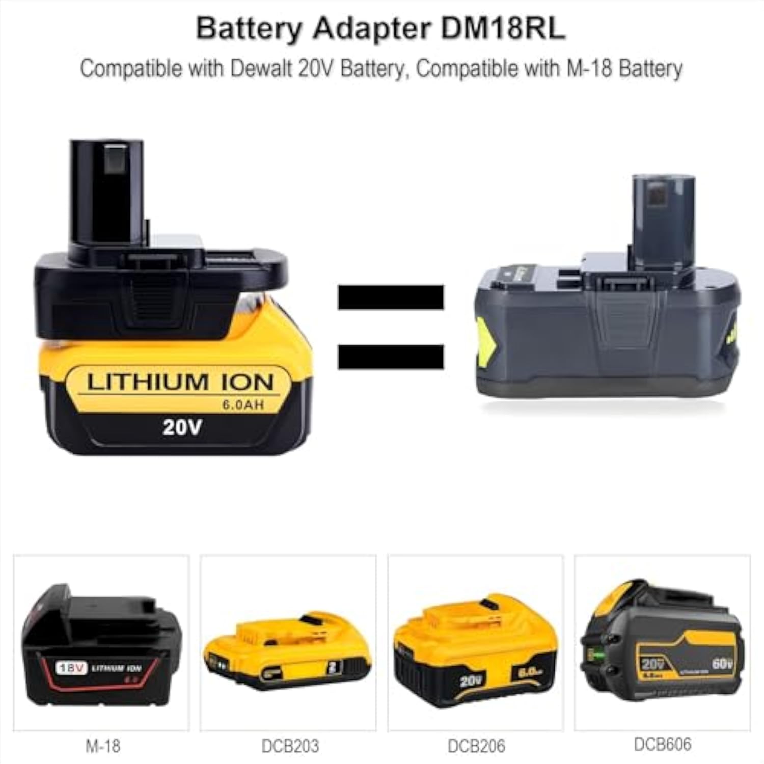 Adapter to Use Dewalt 20V or Milwaukee M18 Batteries with Ryobi 18V One+ Tools