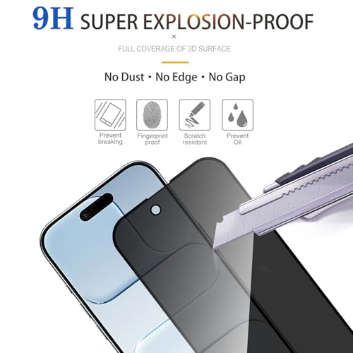 3 Pack Privacy Screen Protector for iPhone 17 Air [Anti-Spy Tempered Glass], Ultra HD, Anti-Scratch, Bubble-Free, Easy Install 9H Protective Glass