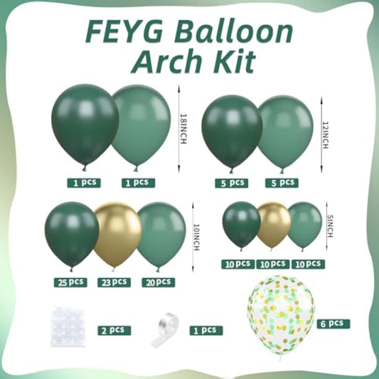 Green And Gold Balloon Arch Garland Kit, 120Pcs Dark Emerald Green Sage Green Sand Gold Confetti Green Gold Balloon For Birthday Graduation Wedding Christmas New Year Eve Party Decorations