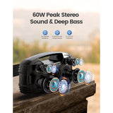 Portable Wireless Bluetooth Speaker, 40W (60W Peak) Loud Sound Ipx7 Waterproof Speakers, 32H Playtime, Outdoor Speaker, Rich Bass, Bt 5.0, Tws Pairing, Built-In Mic, For Party, Pool, Beach, Gifts