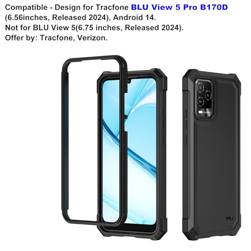 For Blu View 5 Pro Phone Case, Tracfone Blu View 5 Case With Screen Protector, Dual Layer Protection, Shockproof Corner Tpu Bumper, Heavy Duty Protective Phone Cover For View 5 Pro - Black