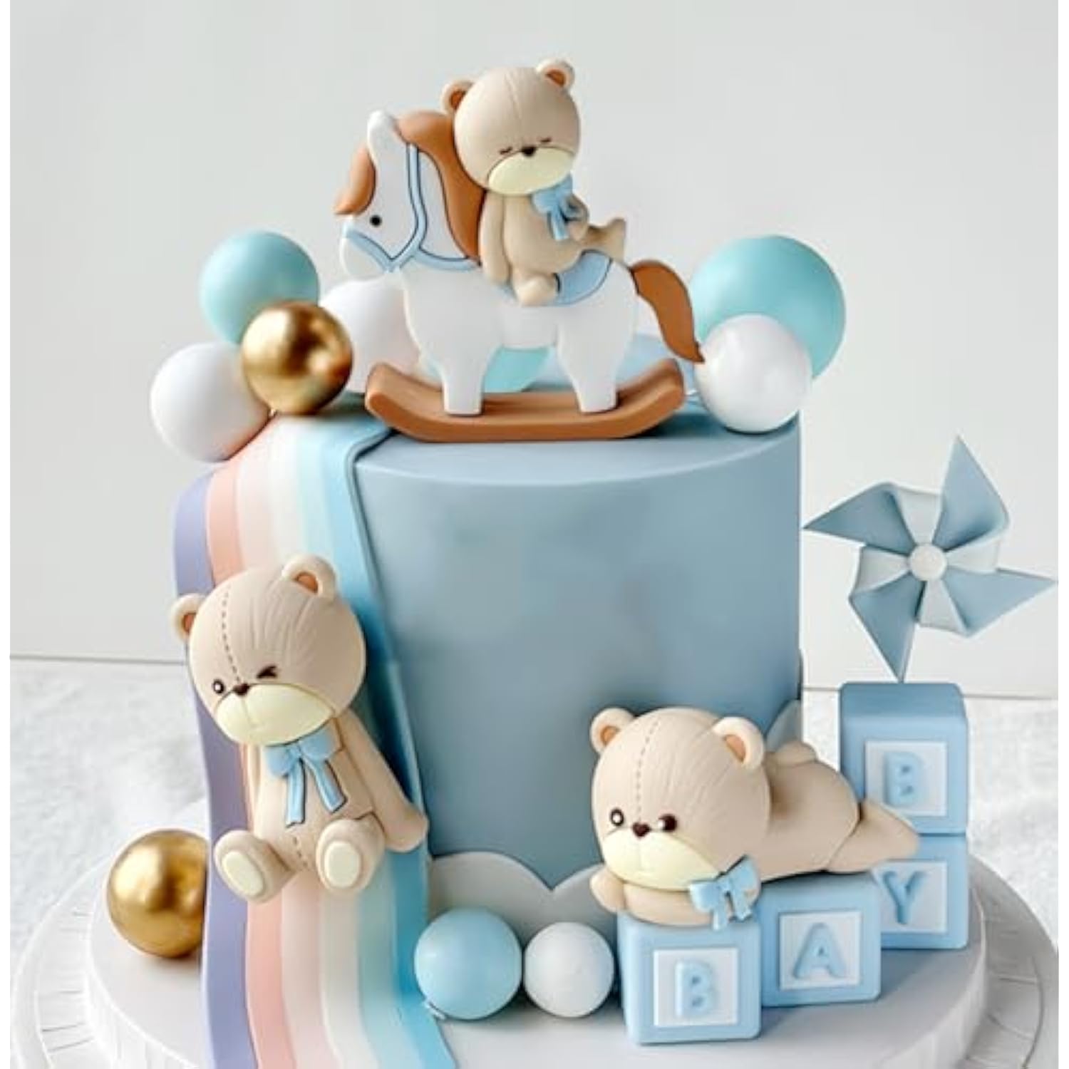 Luxury Blue Bear Cake Toppers Oh Boy Baby Shower Birthday Decorations