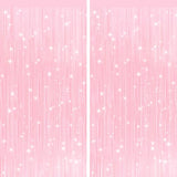 2Pack Pastel Pink Foil Fringe Tinsel Curtains, Pink Backdrop Streamers
