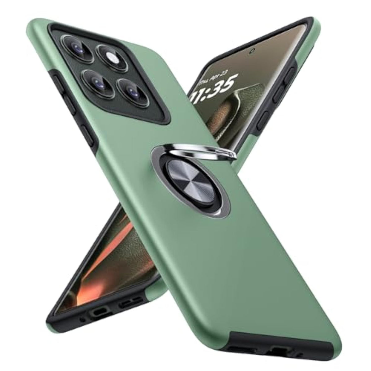 For Motorola Edge 2025 Case, Dual Layer Military Grade Protection Shockproof Cover With Ring Holder Stand Kickstand, Slim Fit Protective Phone Case For Motorola Moto Edge 2025, Alpine Green