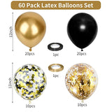 60pk Black Gold Balloons – Metallic & Confetti Latex for Party Decorations