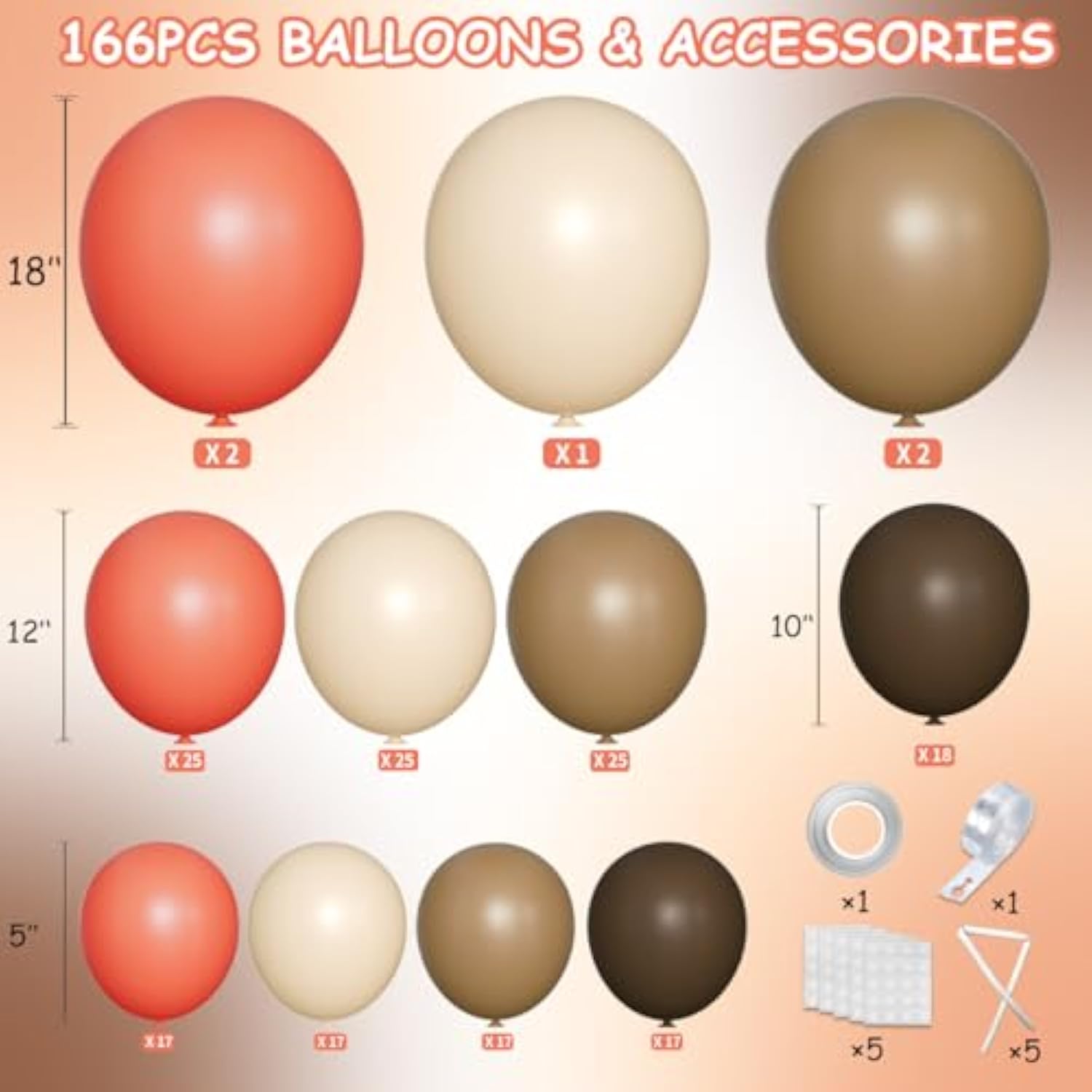 166PCS Dusty Orange and Brown Balloon Arch Kit for Boho Fall Thanksgiving Party