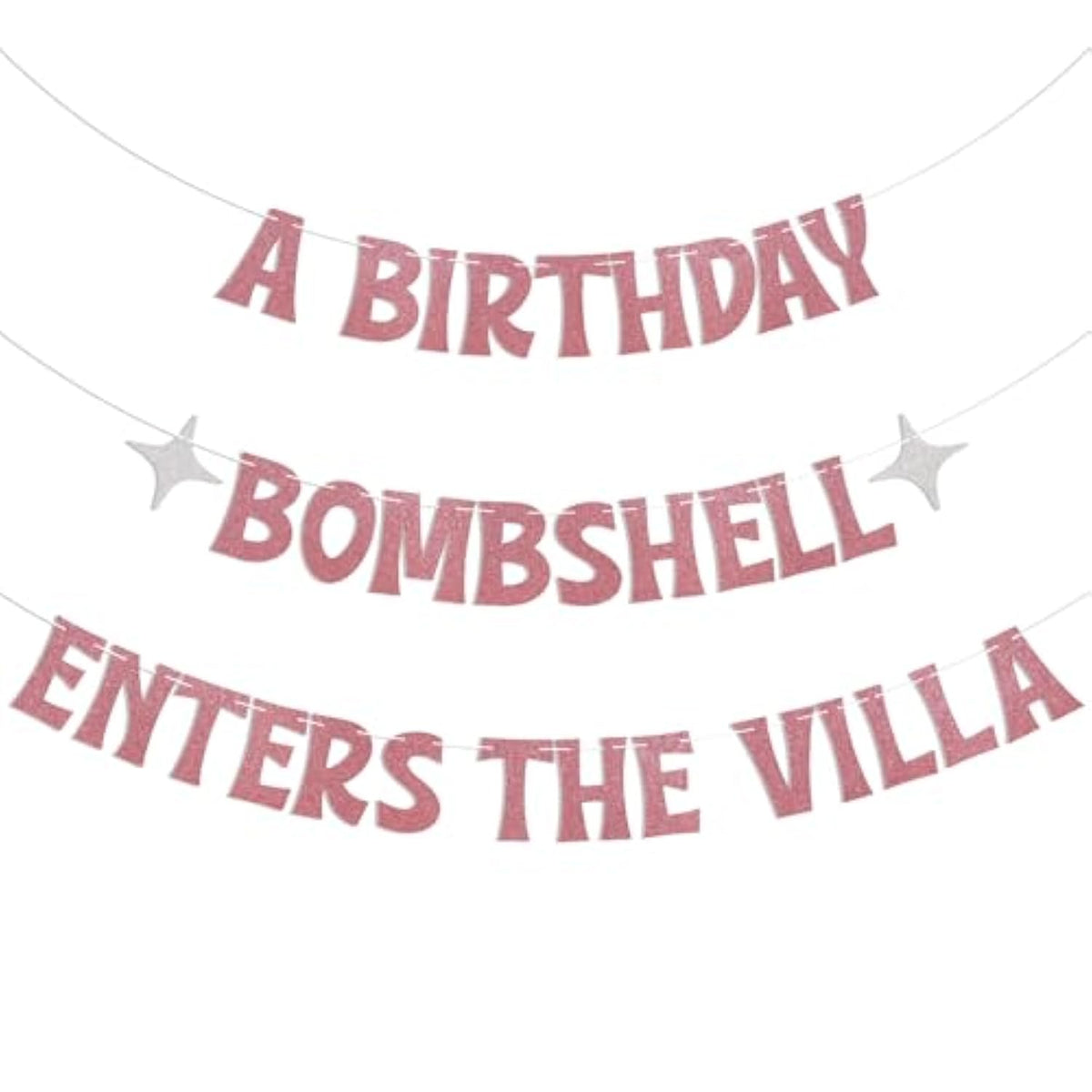 Birthday Bombshell Enters the Villa Banner Rose Gold Love Island Party Decor