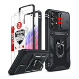 Compatible For Samsung Galaxy A53 5G Case With Slide Camera Cover + (2 Packs) Tempered Glass Screen Protector, 360 Full Body -Grade Phone Case With Kickstand, Black