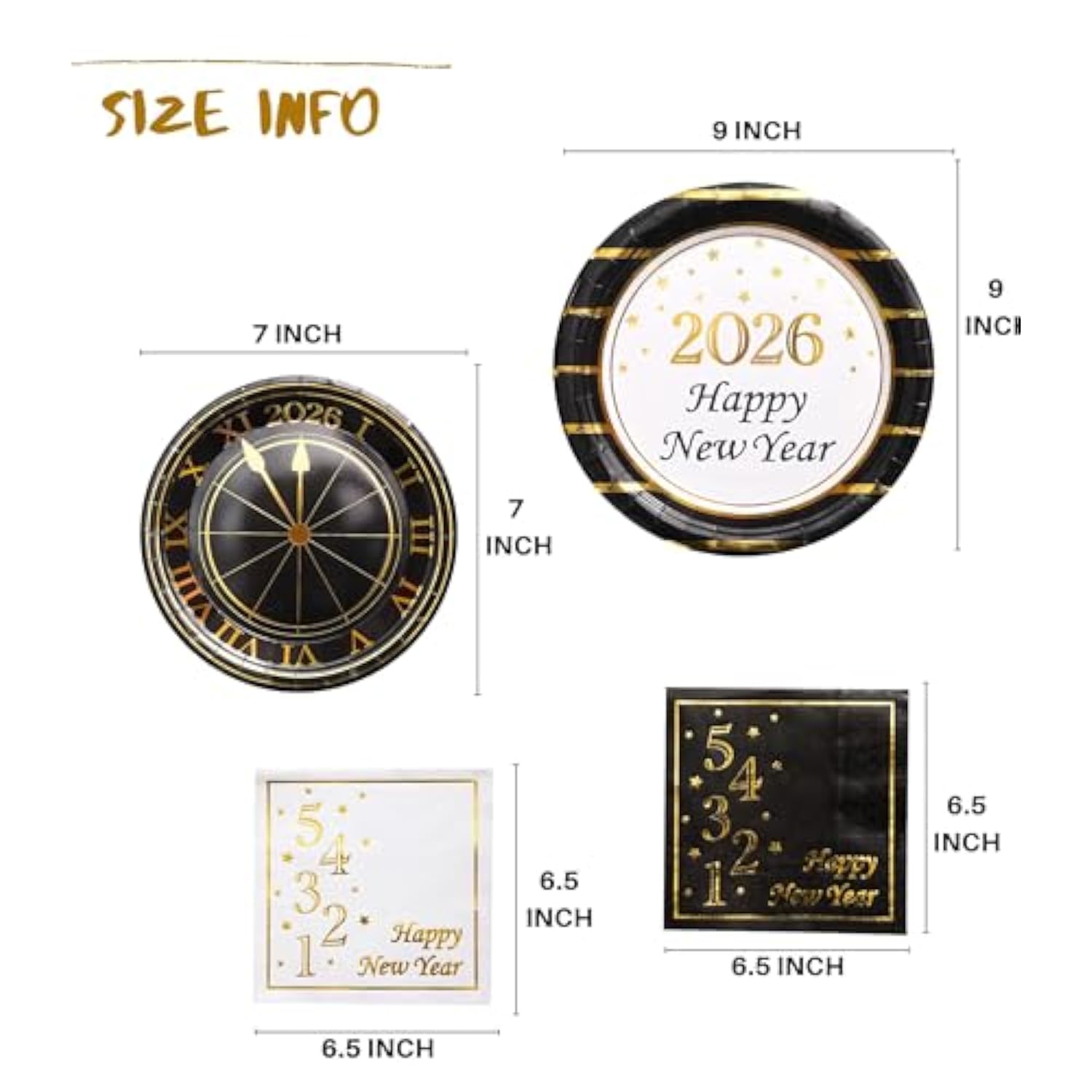 2026 New Year Plates And Napkins Party Supplies - Serves 25 - Happy New Year Eve 9 Inch And 7 Inch Plates, Napkins Ny Party Decorations Favors