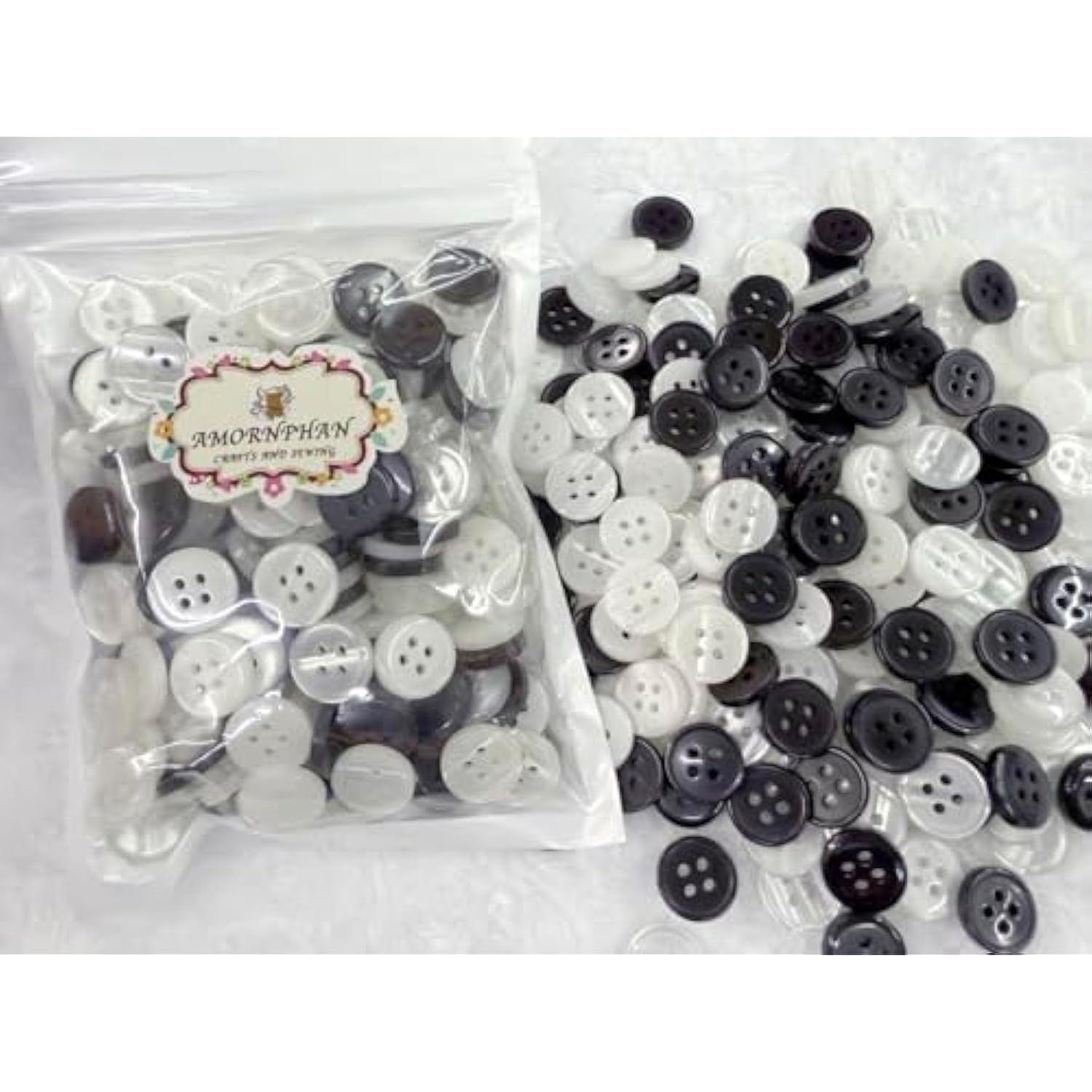 15Mm. Mix Colors Black,Off-White,Transparent 4 Holes Standard Shirt Bu