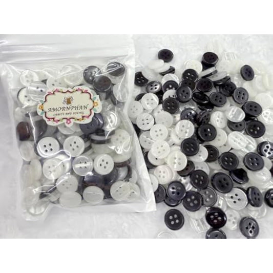 15Mm. Mix Colors Black,Off-White,Transparent 4 Holes Standard Shirt Bu