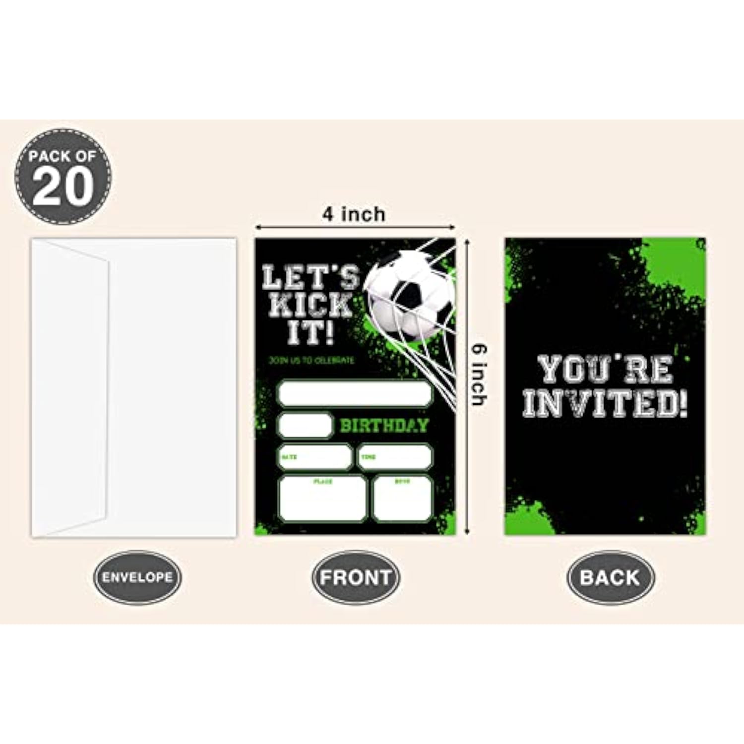 Soccer Birthday Invitations, Soccer Birthday Party Invitations For Boys Girls Kids, Football Sports Fill In Party Invites, Decorations, Favors, 20 Invitations With Envelopes (B06)