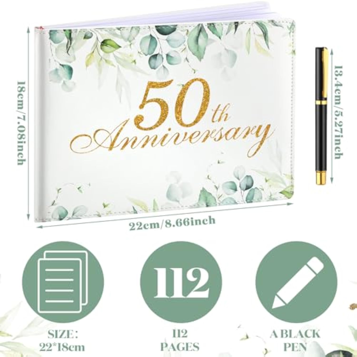 Wedding Anniversary Guest Book Decorations Wedding Guest Book Sign Alternative 50Th Commemoration Day Party Favors With Pen, 112 Pages(50Th Anniversary)