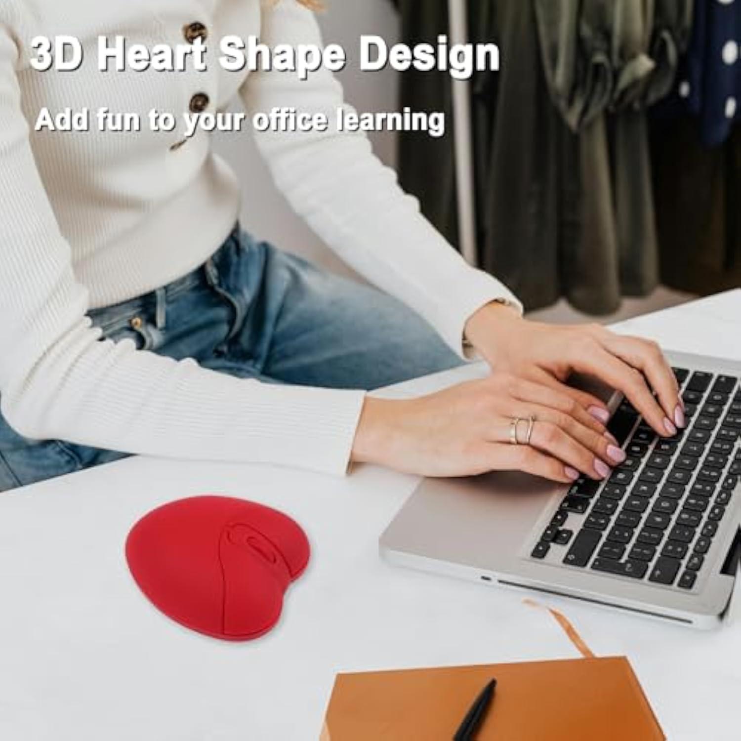 Wireless Bluetooth Mouse Cute Heart Shape Mouse 2.4Ghz & Bluetooth Dual Mode 1000Dpi Optical Computer Mice With Usb Receiver Portable Travel Cordless Mouses For Laptop Pc Computer Desktop Gift(Red)