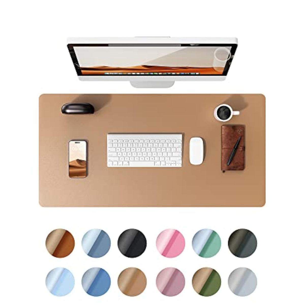 Leather Desk Pad Protector, Office Mat, Large Mouse Pad, Non-Slip Pu Blotter, Laptop Waterproof Writing For And Home (23.6" X 13.8", Khaki)