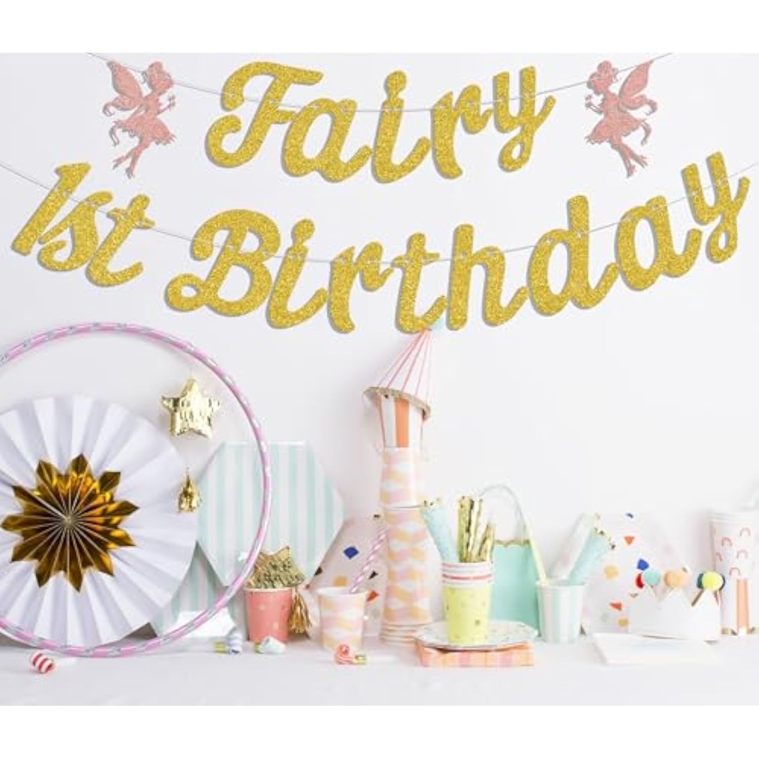 Fairy 1st Birthday Banner Girl First Birthday Flower Party Decorations