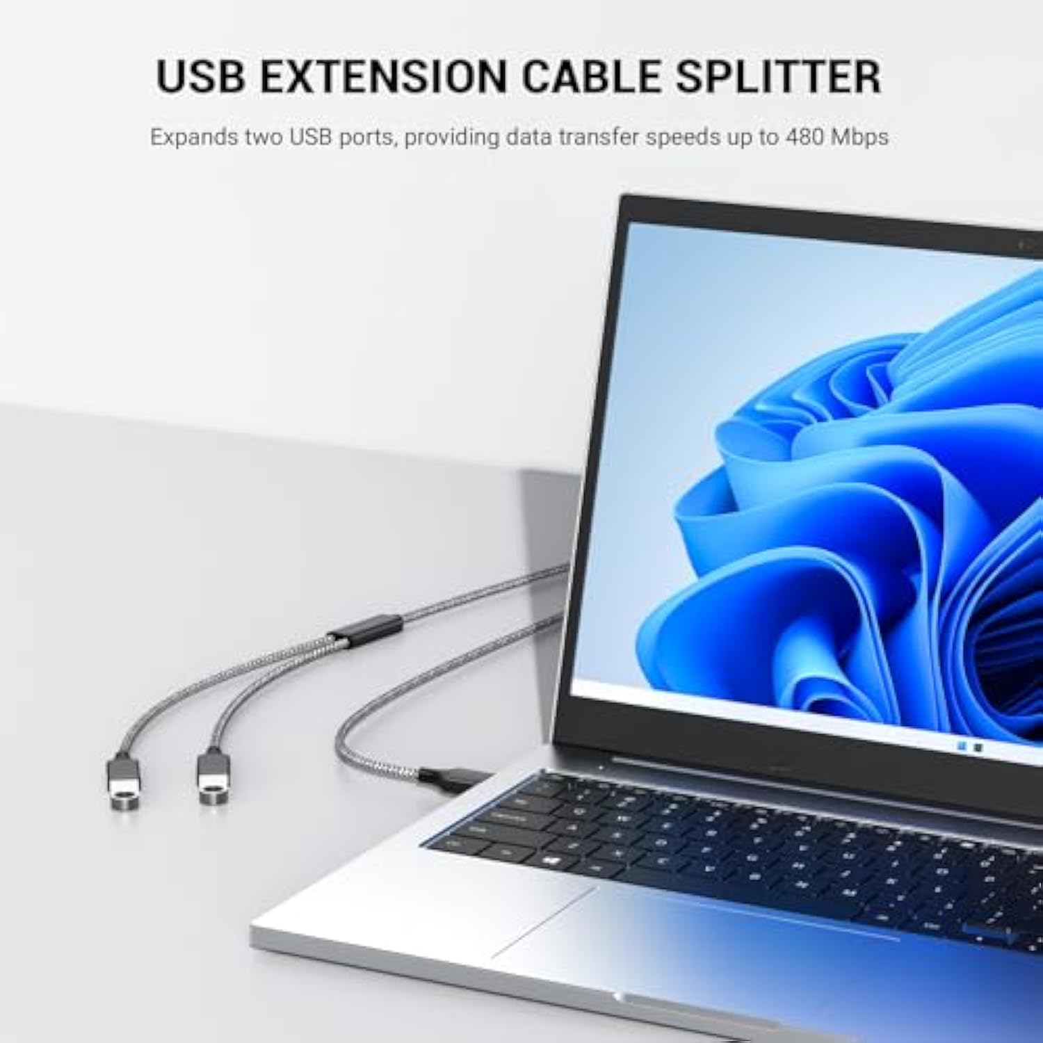 6.6Ft Usb A Male To 2 Female Cable, Usb Splitter 1 In 2 Out Support Charging And Data Transfer For Printer/Keyboard/Flash Drive/Laptop/Led Etc(Black)