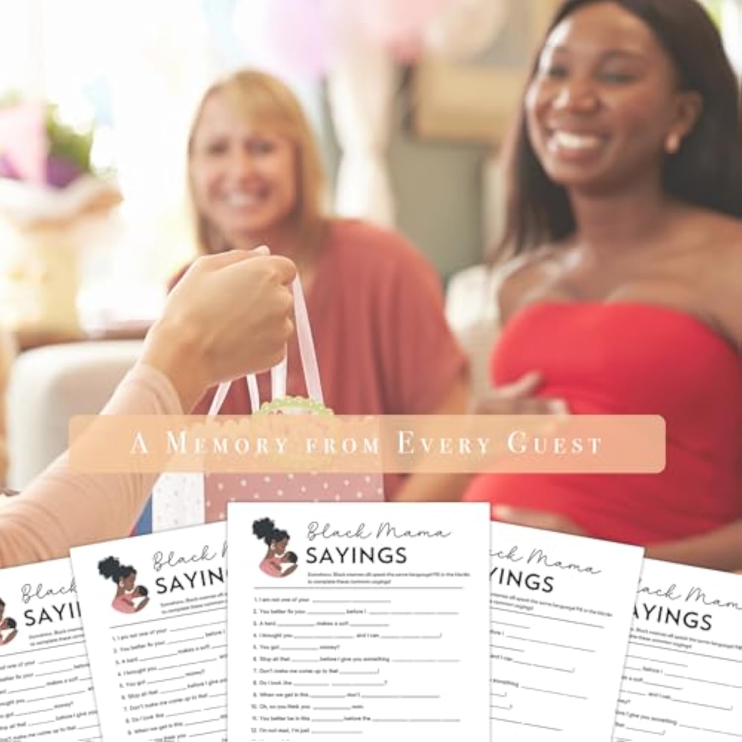 Black Mama Sayings Baby Shower Game Cards With Answer Key, 50 Pack, Fun Party Activity Sheets, 5X7 Inch