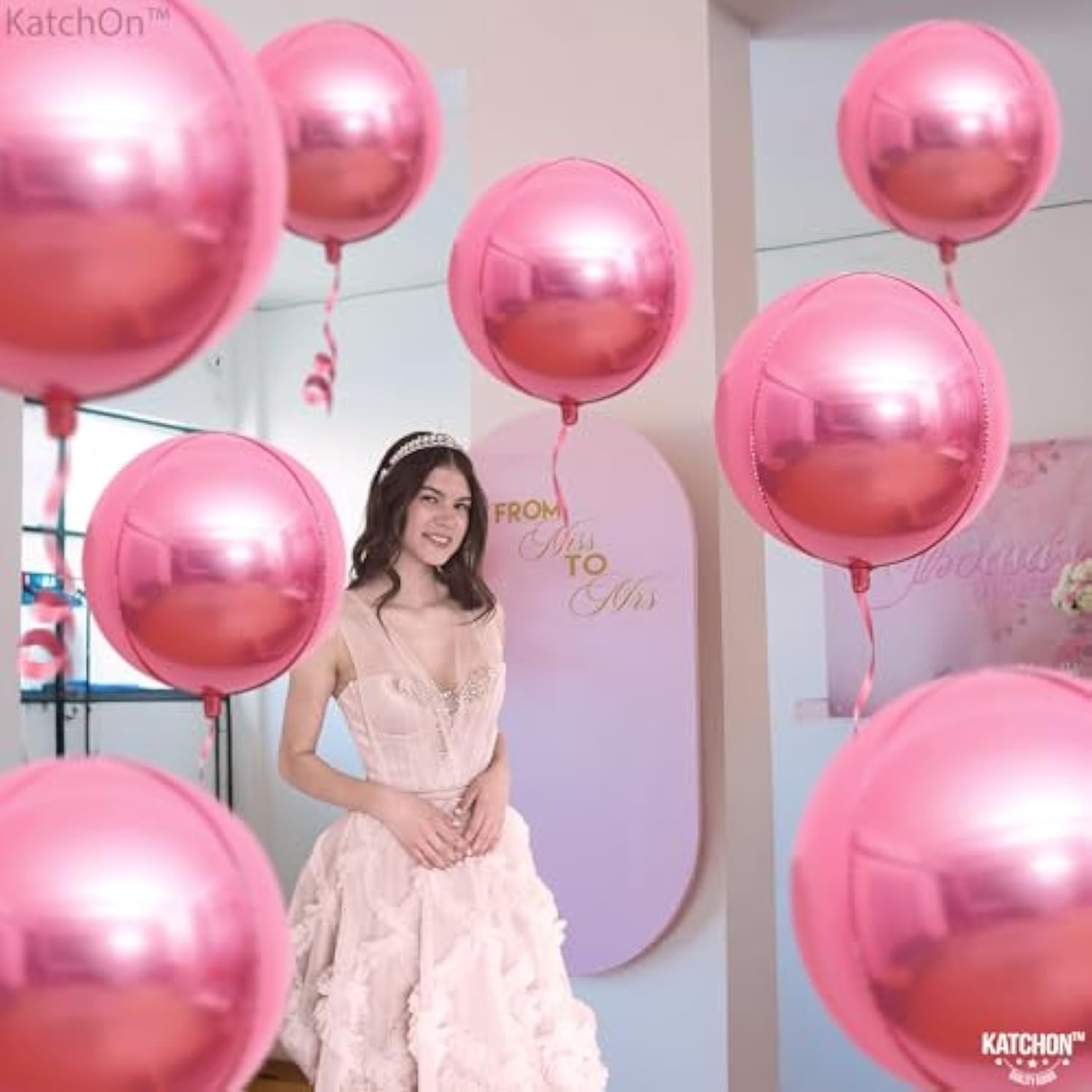 12 Pieces, Large Metallic Pink Balloons - 22 Inch | 360 Degree 4D Sphe